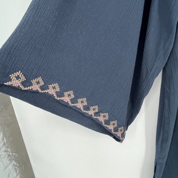 J.JILL EMBROIDERED CRINKLED KIMONO IN BLUE SMOKE LAGENLOOK MULTI  NWT - Picture 11 of 11